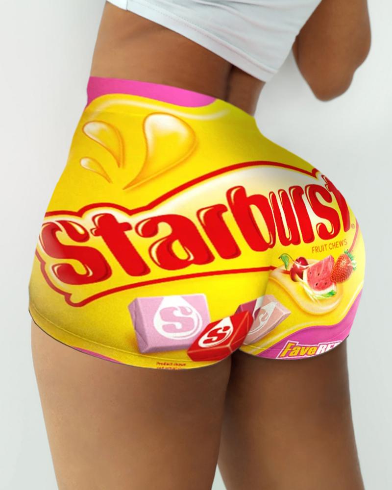 

Casual Quick Dry Breathable Daily Leisure Sports Shorts Pants Cartoon Letter Short Sporty Print, Yellow