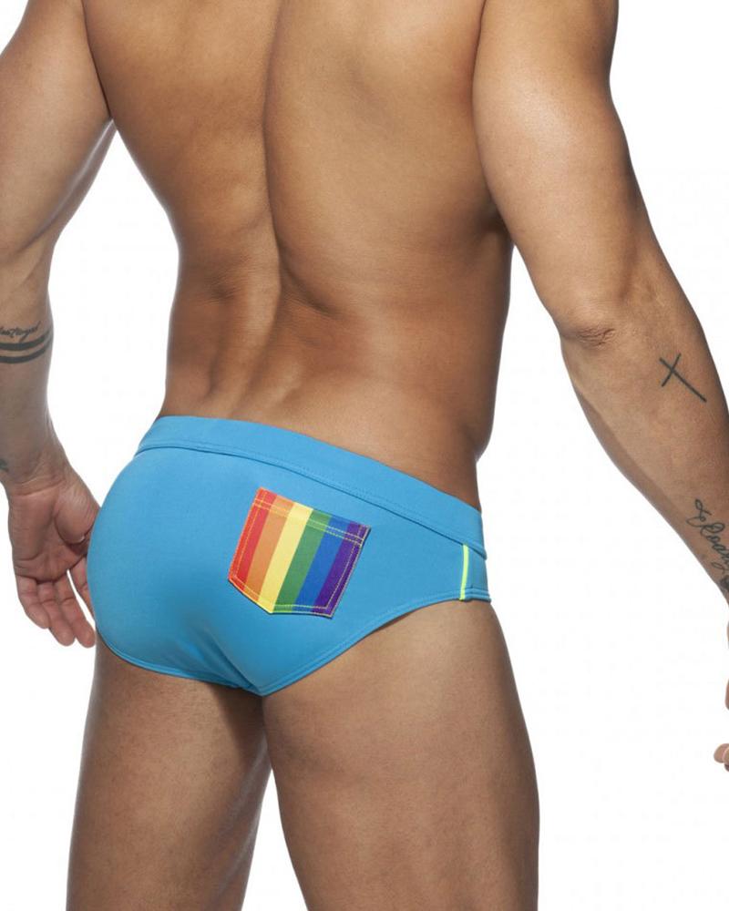 

Solid Color Patchwork Rainbow Print Skinny Underpants, Sky blue