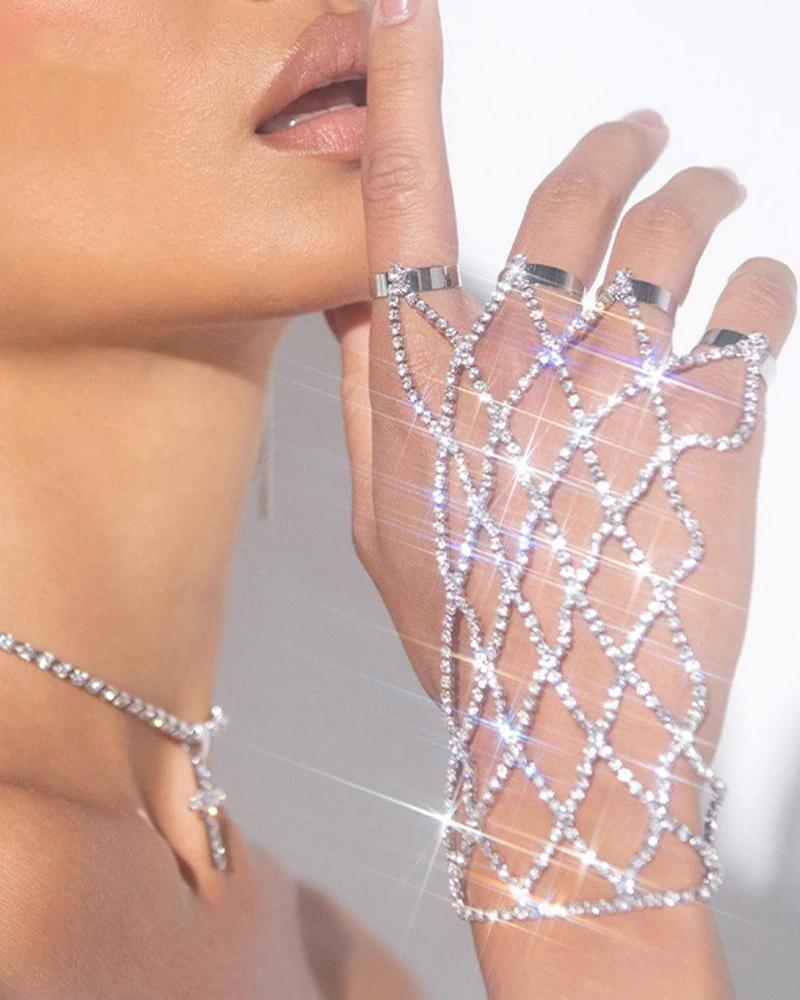 

Allover Rhinestone Mittens Bracelet, Silver
