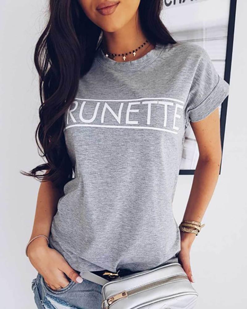 

Letter Print Short Sleeve Casual T-shirt, Gray