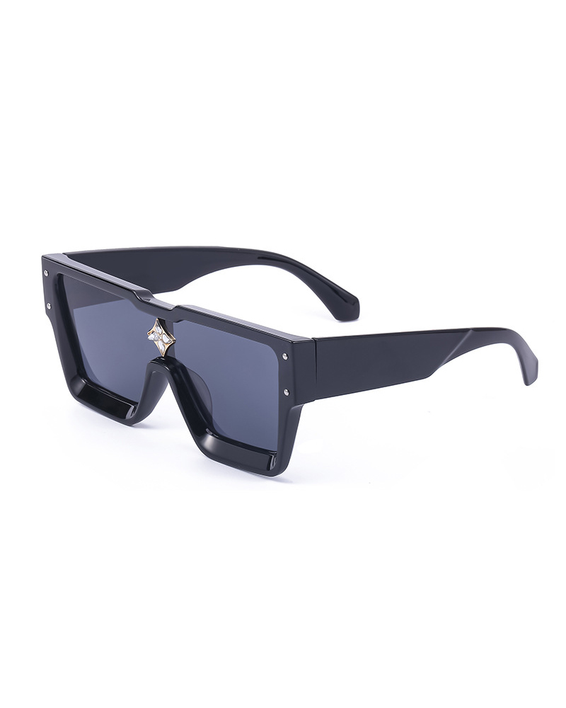 

1Pair Studded Flat Top Tinted Fashion Sunglasses, Black