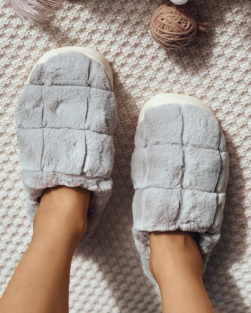 

Fluffy Casual Slide Slippers, Gray