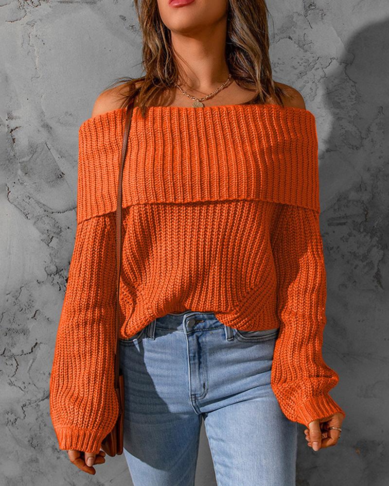 

Off Shoulder Chunky Knit Sweater, Orange