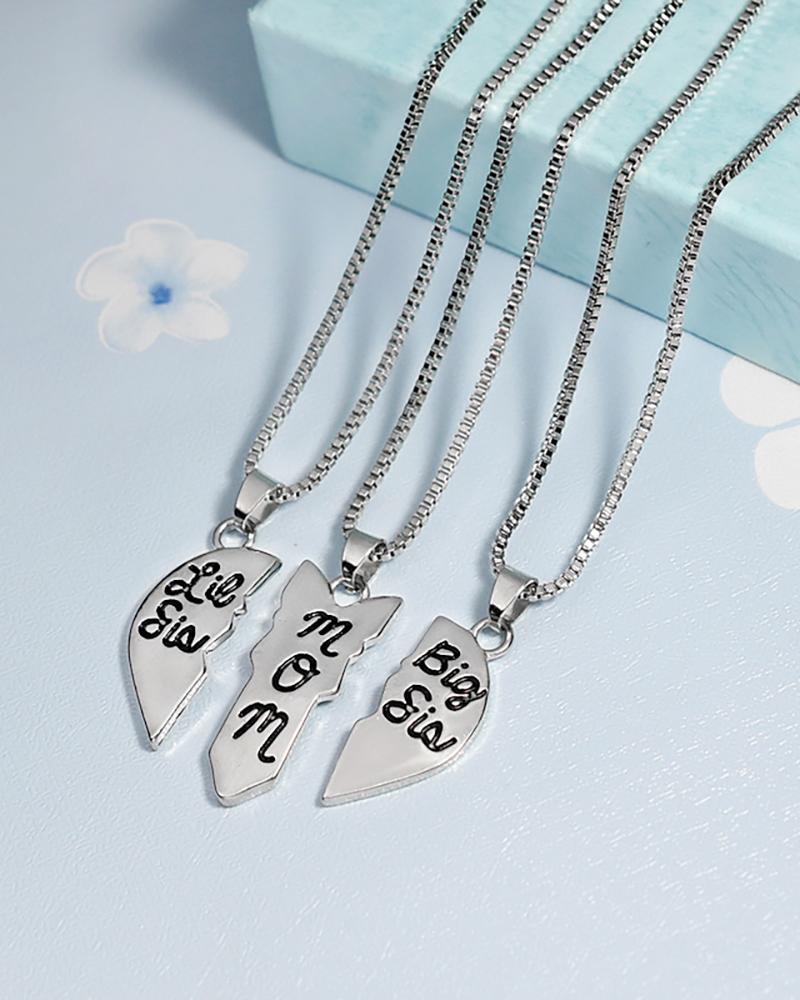

3PCS Mother Daughter Broken Heart Charm Pendant Necklace, Silver