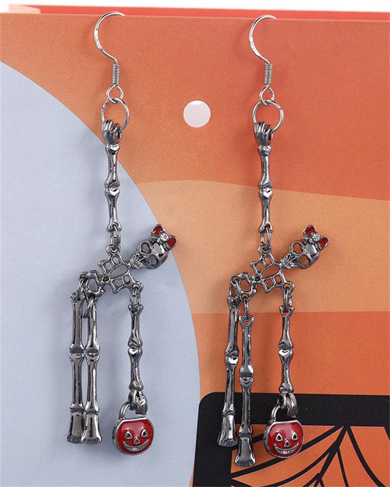 

1Pair Halloween Skeleton Drop Earrings, Silver