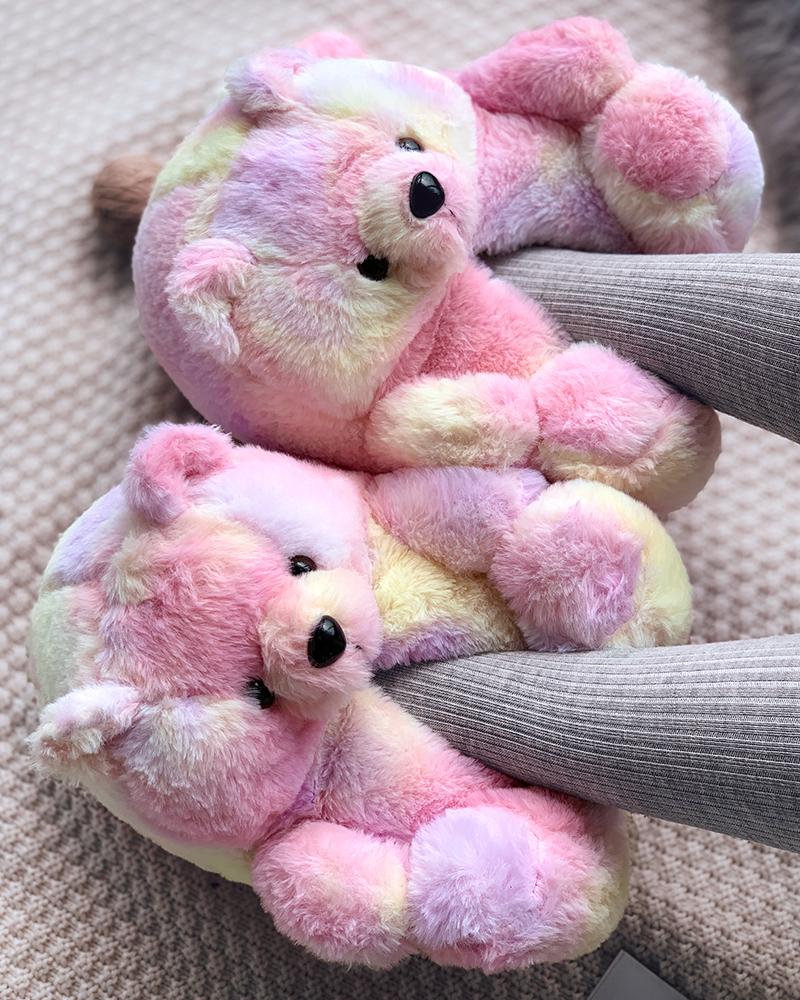 

Colorful Teddy Bear Slippers, Pink
