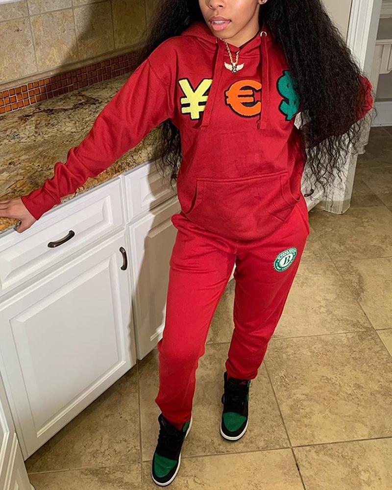 

Letter Printing Long Sleeve Sweatshirt Sets, Red