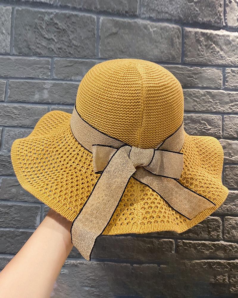 

Bowknot Decor Woven Bucket Hat, Yellow