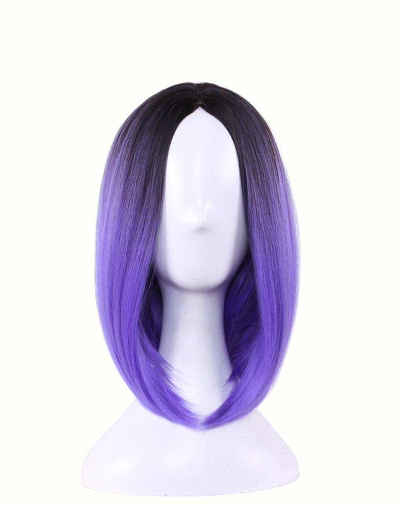 

Short Straight Hair Wig Natural Looking Synthetic Ombre Bob Wigs, Purple