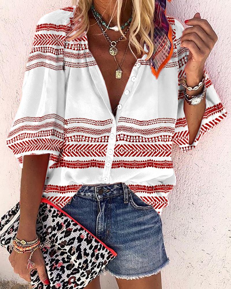 

Button Down Printed Casual Top, White