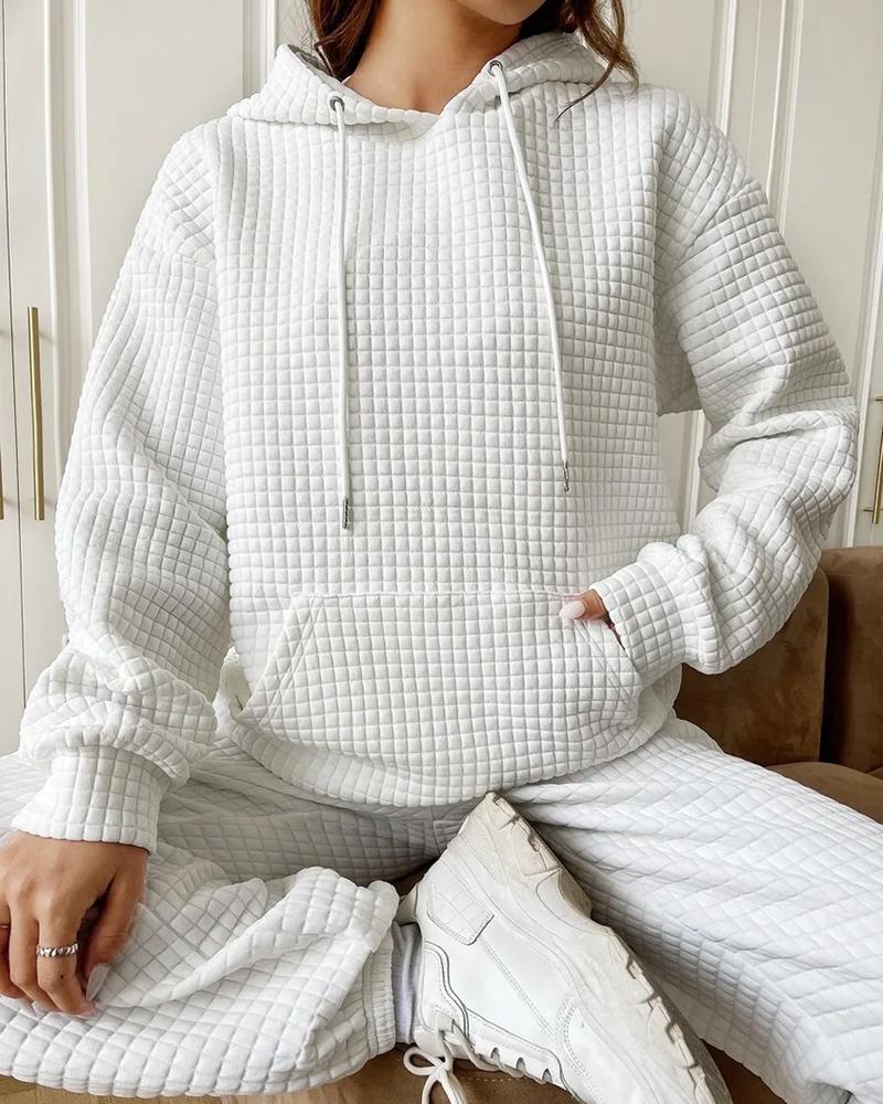 

Pocket Design Textured Hooded Sweatshirt, White