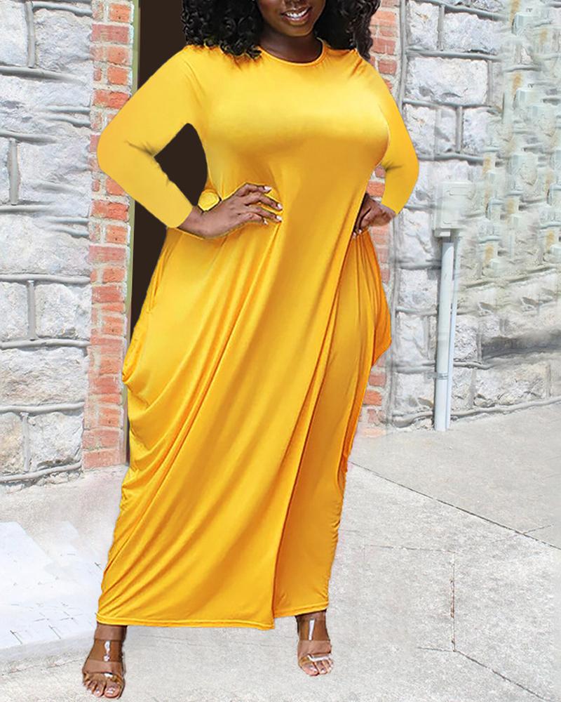 

Plus Size Long Sleeve Pocket Detail Draped Maxi Dress, Yellow