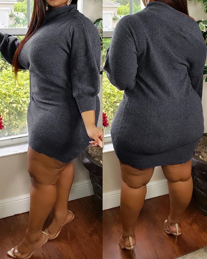 

One Shoulder Batwing Sleeve Dress, Dark grey