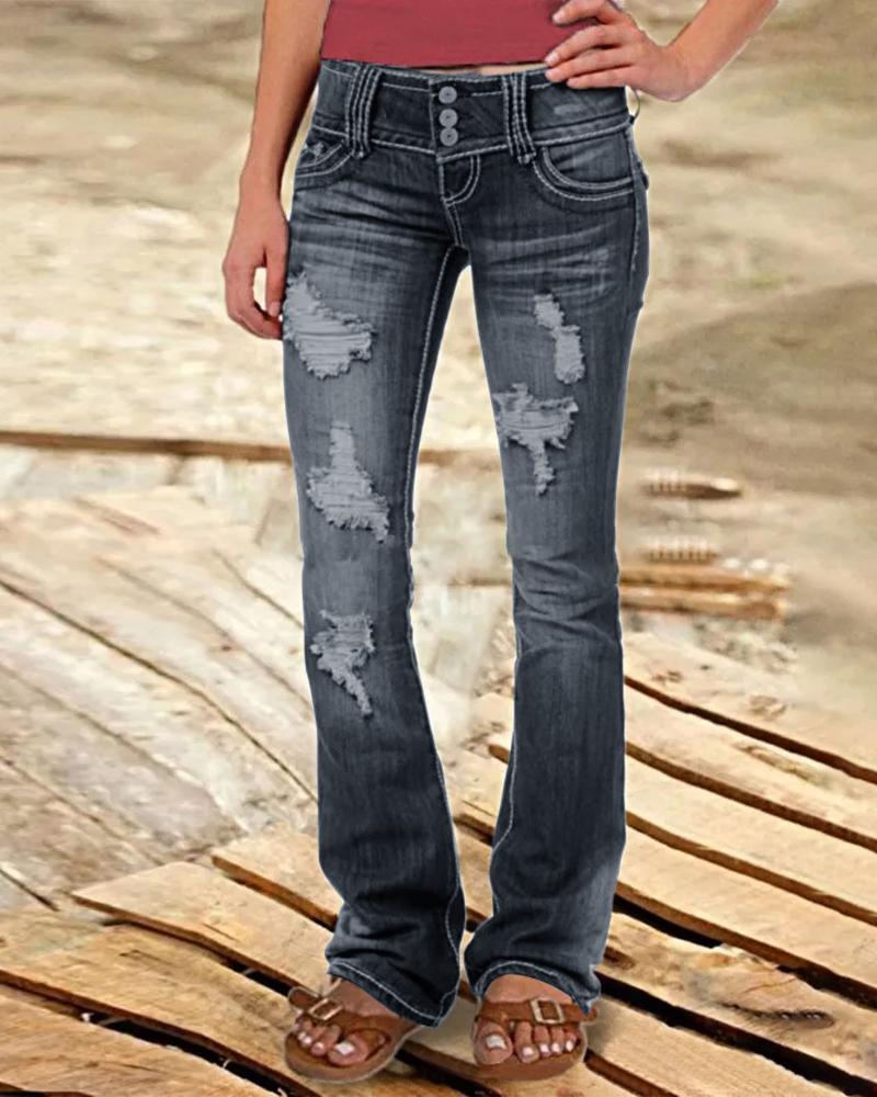 

Ripped Low Waist Bootcut Jeans, Black