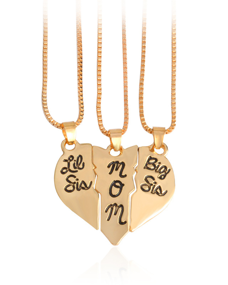 

3PCS Mother Daughter Broken Heart Charm Pendant Necklace, Gold