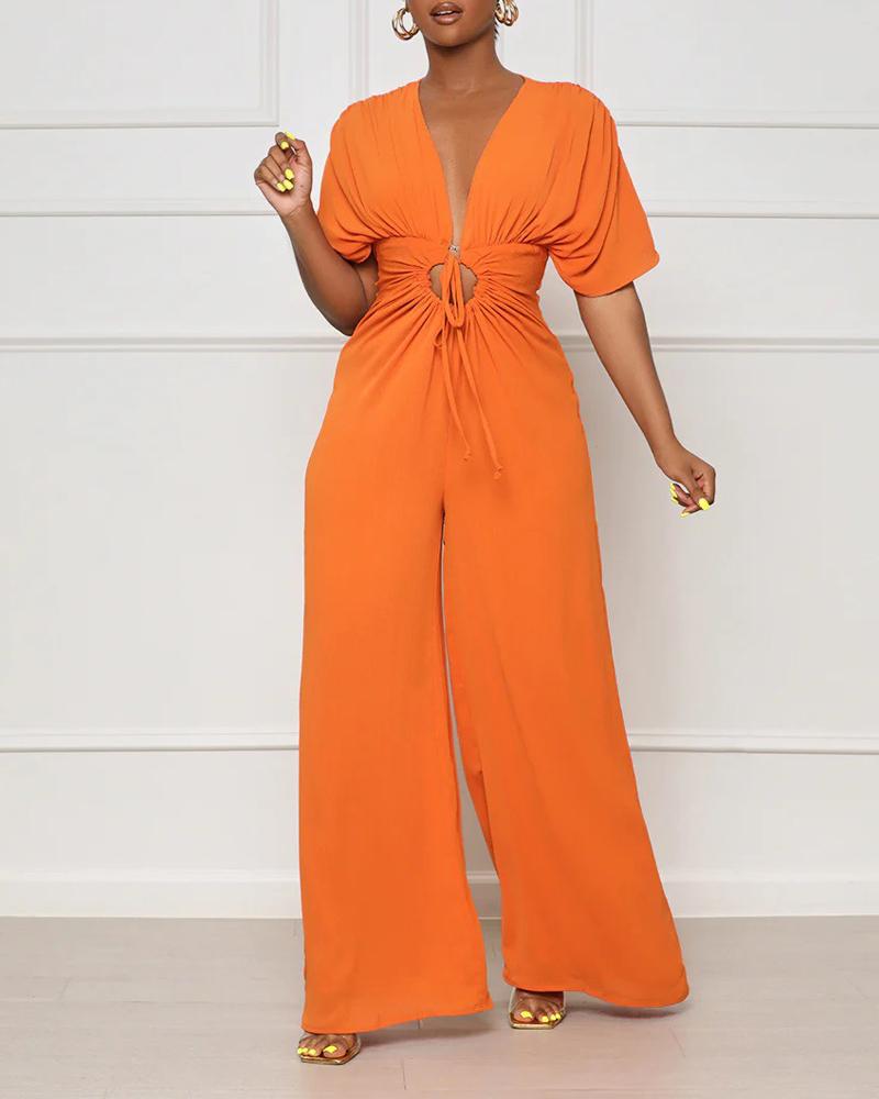 

Batwing Sleeve Drawstring Cutout Wide Leg Jumpsuit, Orange