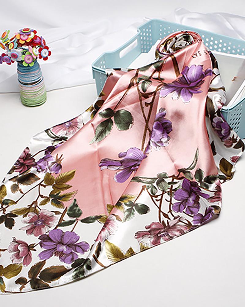 

Floral Letter Print Square Silk Scarf, Pink