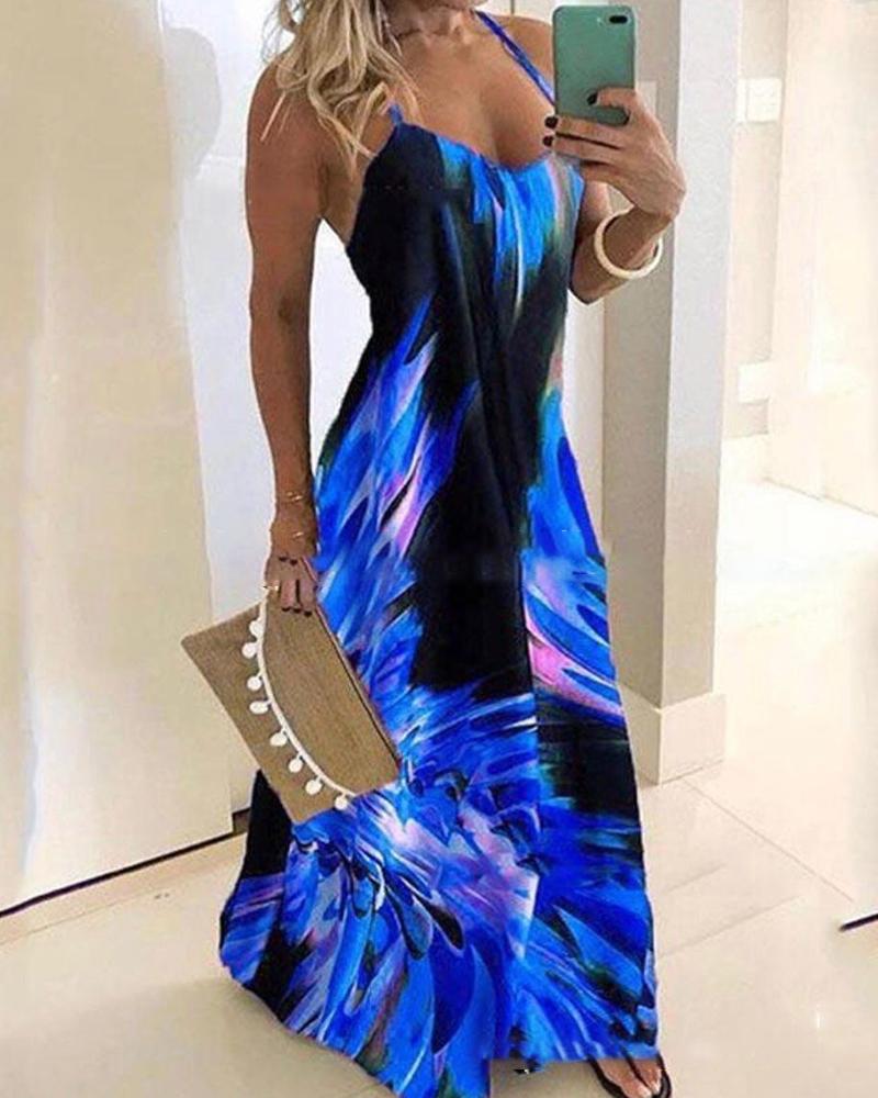 

Halter Sleeveless Print Maxi Dress, Blue