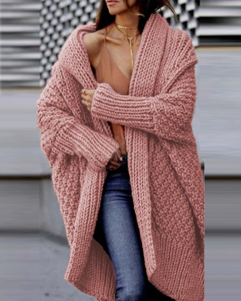 

Long Sleeve Open Front Chunky Knit Cardigan, Pink