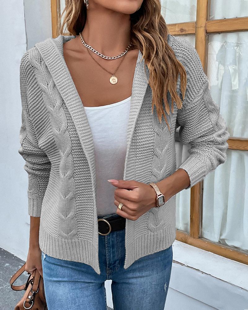 

Long Sleeve Open Front Braided Knit Cardigan, Gray