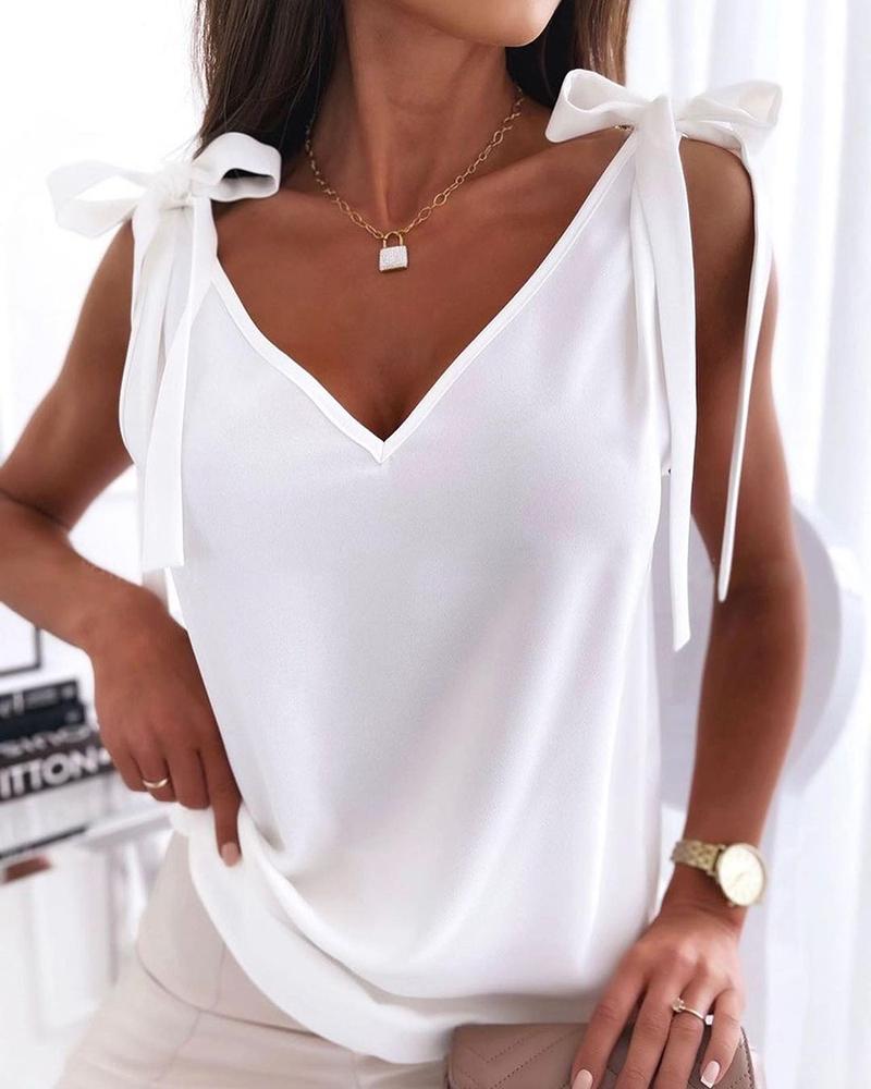 

Tied Detail V-Neck Casual Tank Top, White