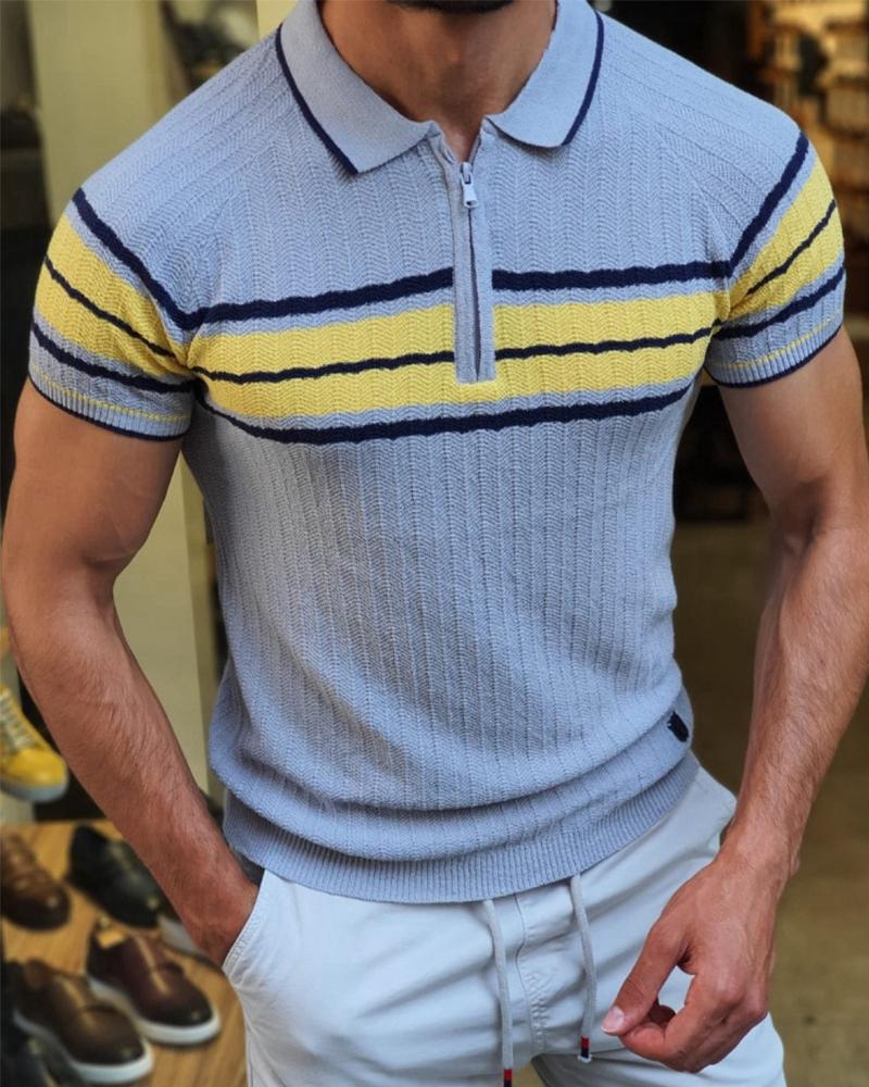 

Wide Striped Short Sleeve Button-up T-shirts, Lighted blue