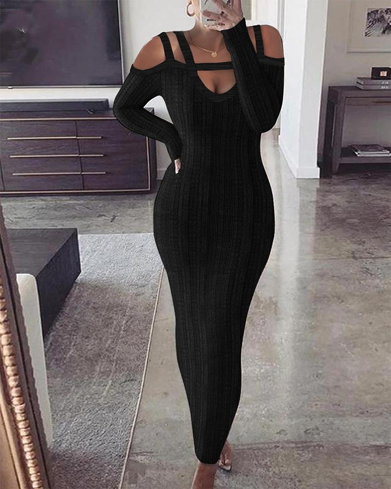 

Cold Shoulder Long Sleeve Bodycon Dress, Black