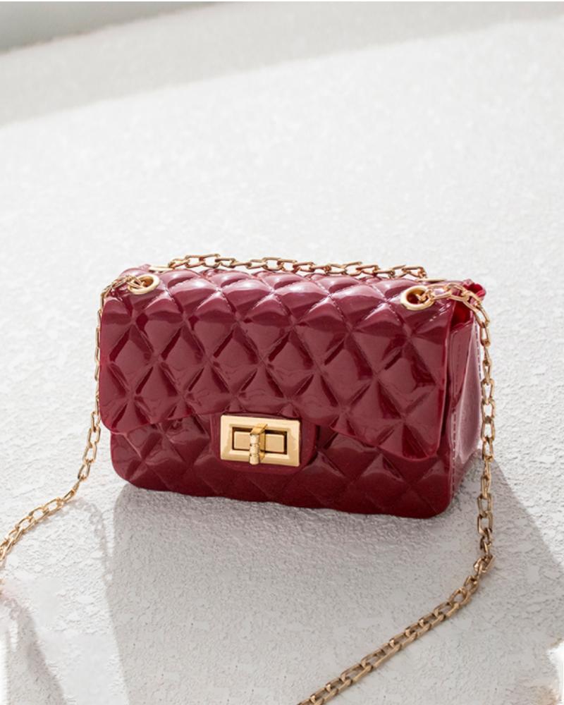 

Quilted Twist Lock Chain Strap Flap Shoulder Bag, Red