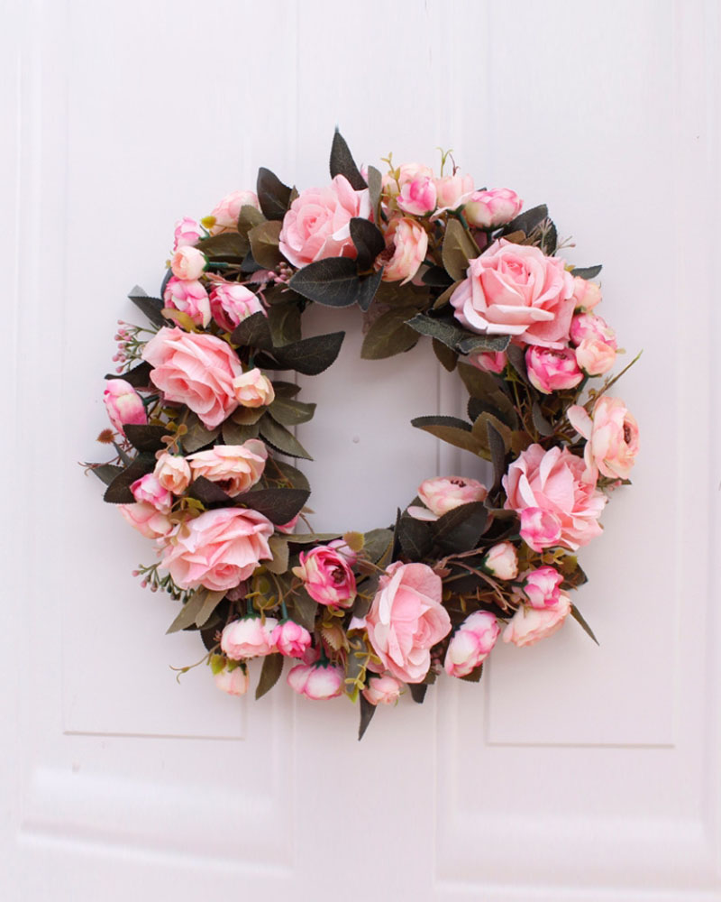 

Rose Flowers Wreath Artificial Garland Wreath For Front Door Wedding Christmas Party Wall Window Decoration, Pink