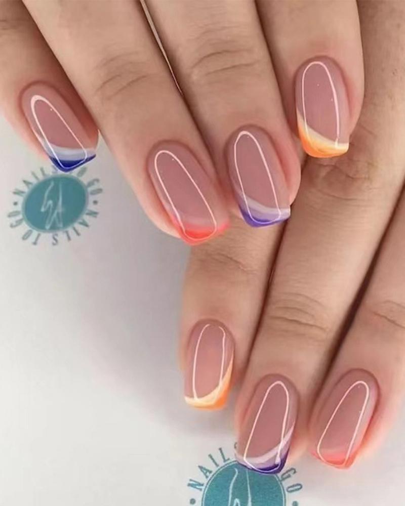 

24pcs Ombre Clear Glossy Press On Fake Short Square Nails Set, Multicolor