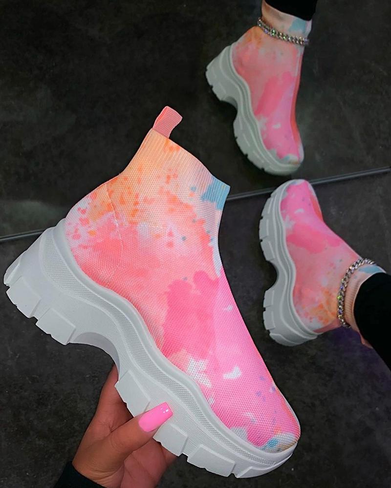 

Plain / Tie Dye Print Chunky Sock Sneakers, Pink