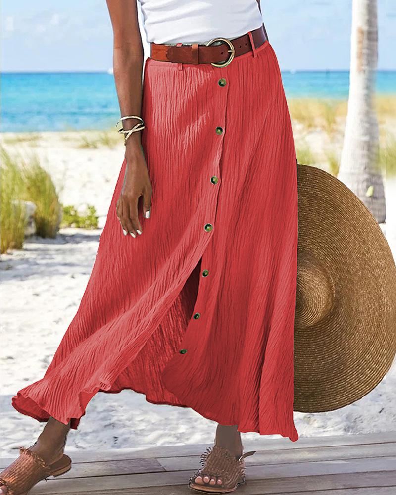 

Button Front Slit Maxi Skirt, Orange