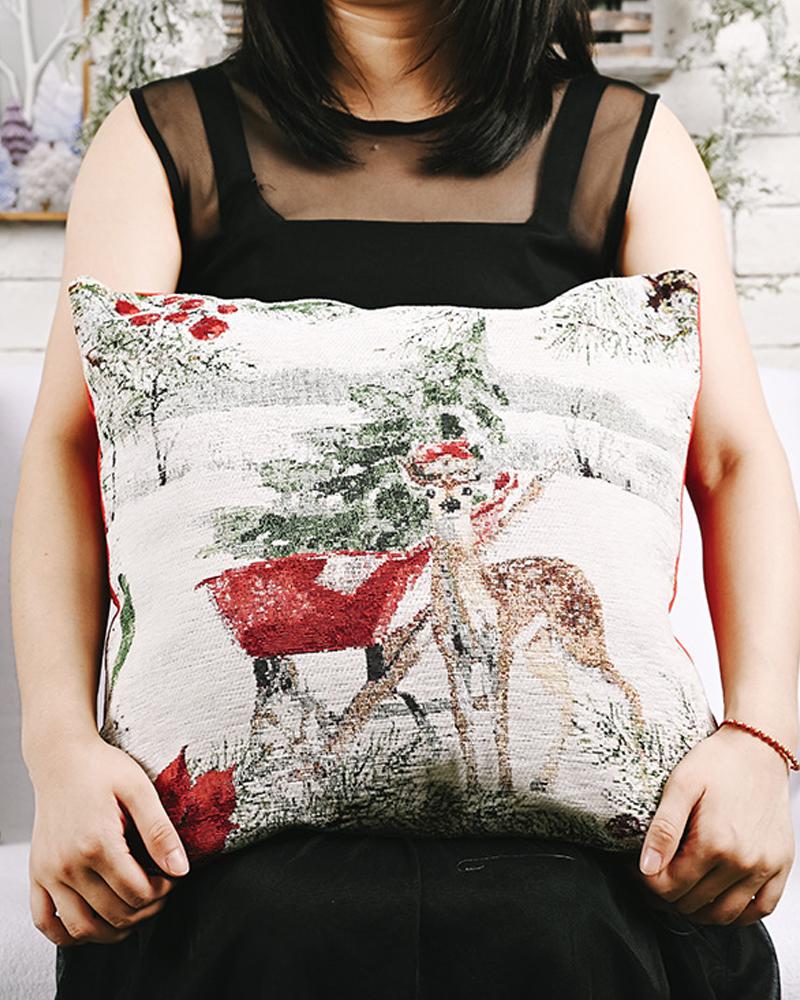 

1pc Christmas Pillow Cover 18x18inch Farmhouse Pillow Cover Holiday Rustic Pillow Case Sofa Couch Throw Christmas Decoration, Style3