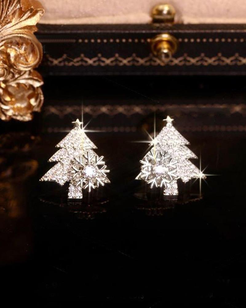 

1Pair Rhinestone Christmas Tree Shaped Earrings, Silver
