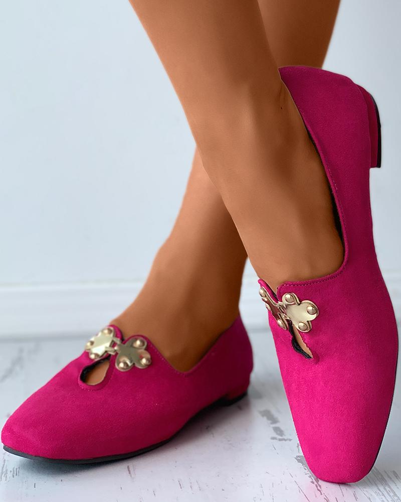 

Suede Square Toes Loafers Slip-on, Hot pink