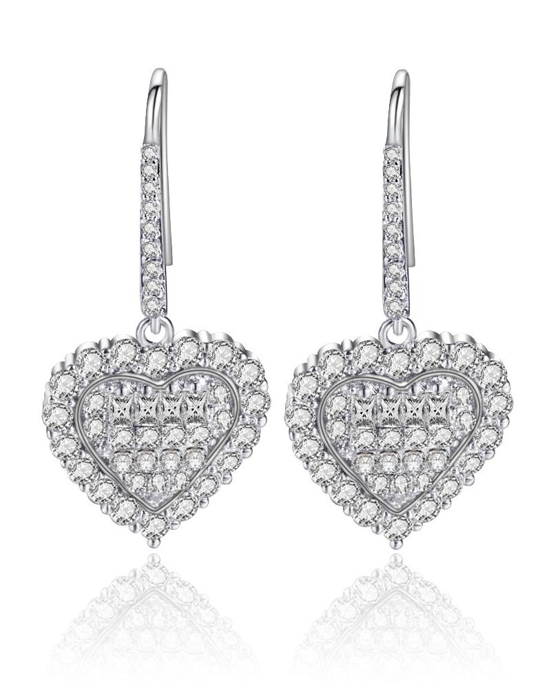 

Studded Heart Shaped Dangle Drop Earrings, White
