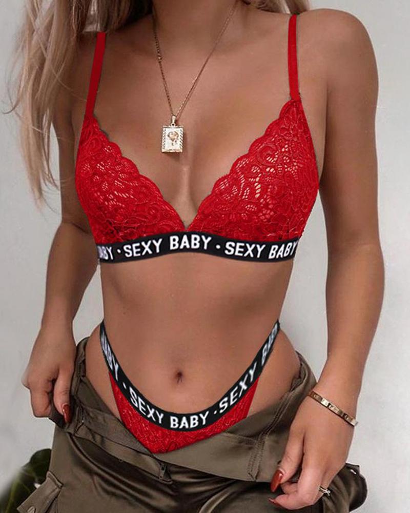 

Sexy Letter printing Lace Bra Sets, Red