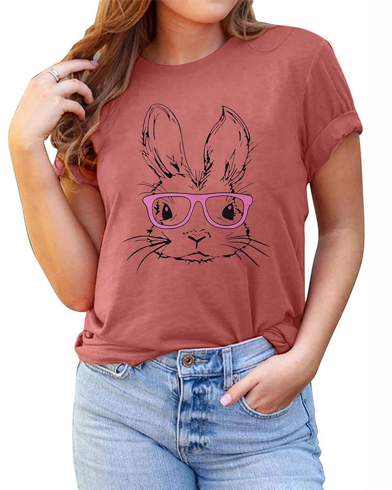 

Happy Easter Bunny Print T-shirt Holiday Graphic Tee, Red