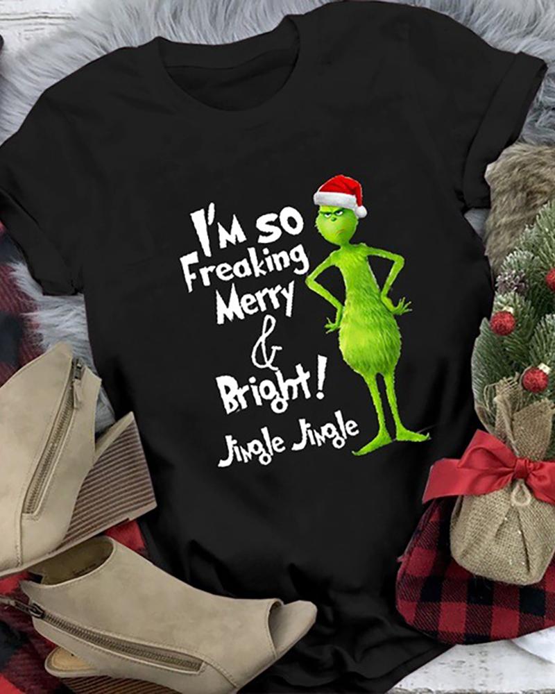 

Christmas Grinches Letter Print Short Sleeve T-shirt, Black