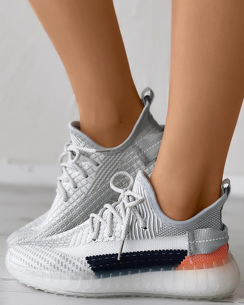 

Lace-up Knit Breathable Muffin Sneaker, Gray
