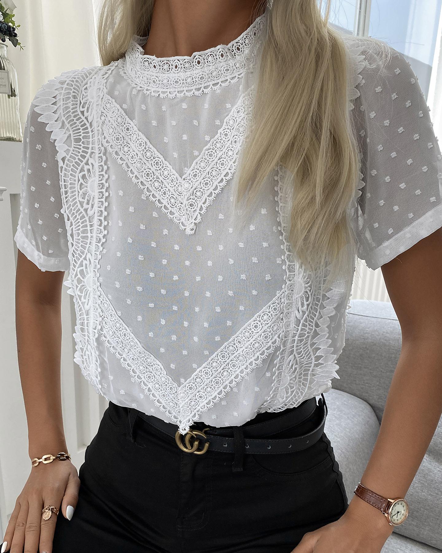 

Crochet Lace Short Sleeve Top, White