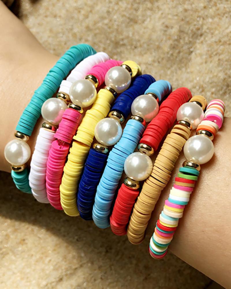 

Beaded Decor Boho Clay Bracelet, Blue