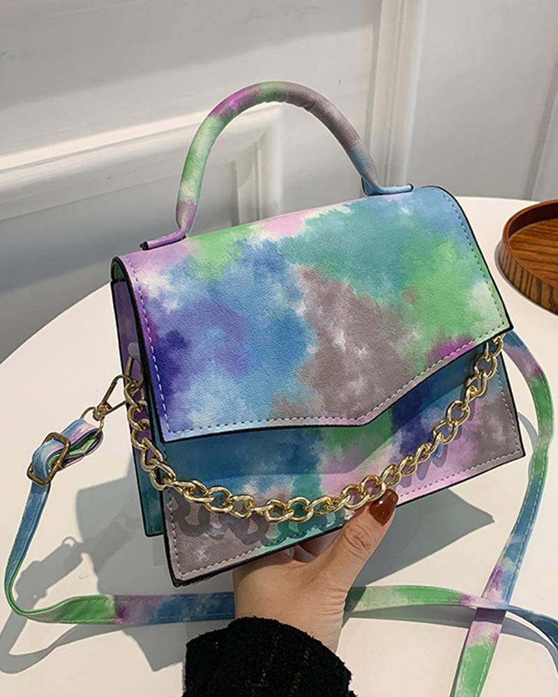 

Tie Dye Top Handle Chain Decor Satchel Bag, Purple