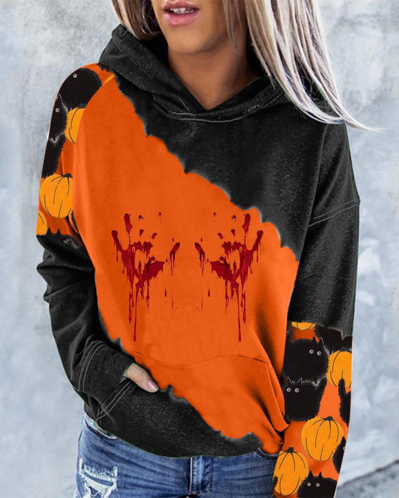 

Halloween Pumpkin Skull Print Long Sleeve Hoodie, Style1