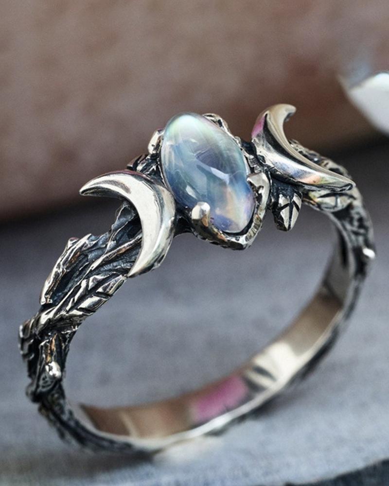 

1pc Vintage Bohemian Moon Stone Bracelet, Silver