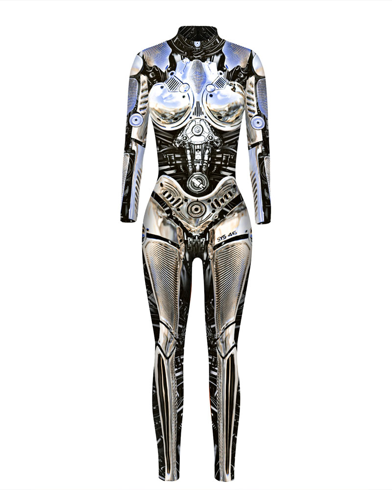 

Robot Skeleton Print Halloween Costume Jumpsuit, Style3