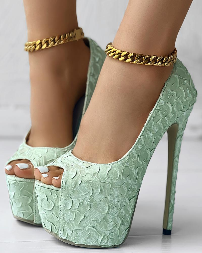 

Peep Toe Textured Platform Stiletto Heel Pumps, Green