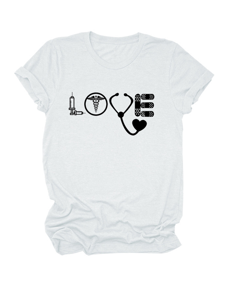 

Valentine' Day Graphic Heart Print Casual T-shirt, White