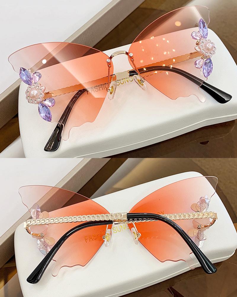 

1Pair Crystal Floral Pattern Butterfly Wings Shaped Sunglasses, Style6
