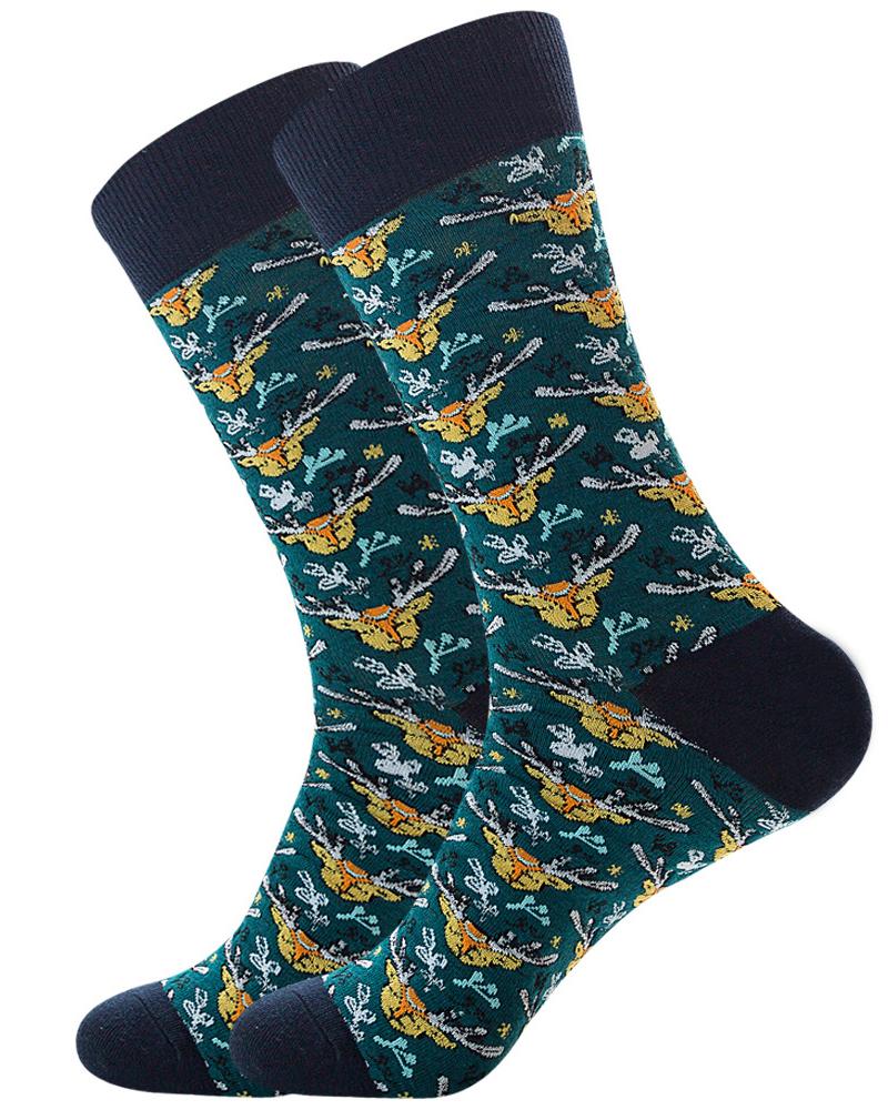 

1Pair Christmas Mixed Print Men Socks, Dark green